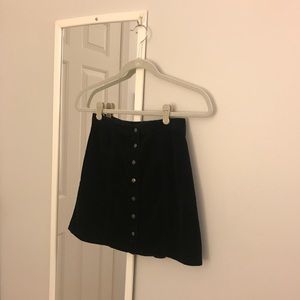 Black velvet button front skirt